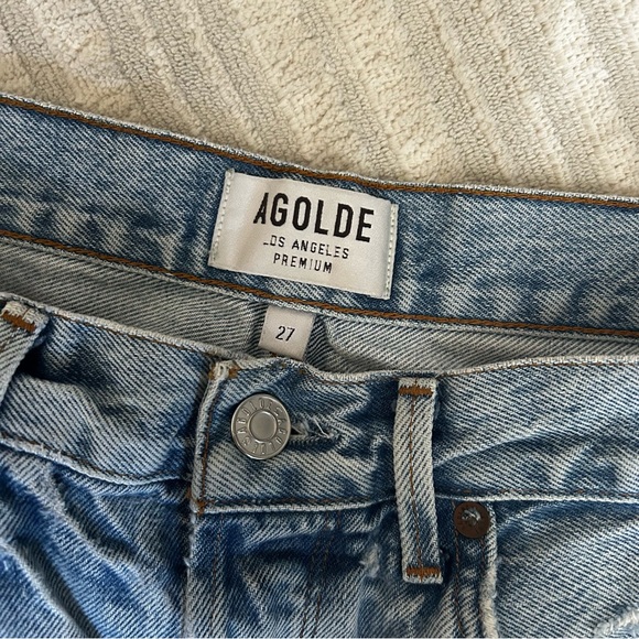 Agolde Light Blue Distressed Jean Shorts - Picture 3 of 5